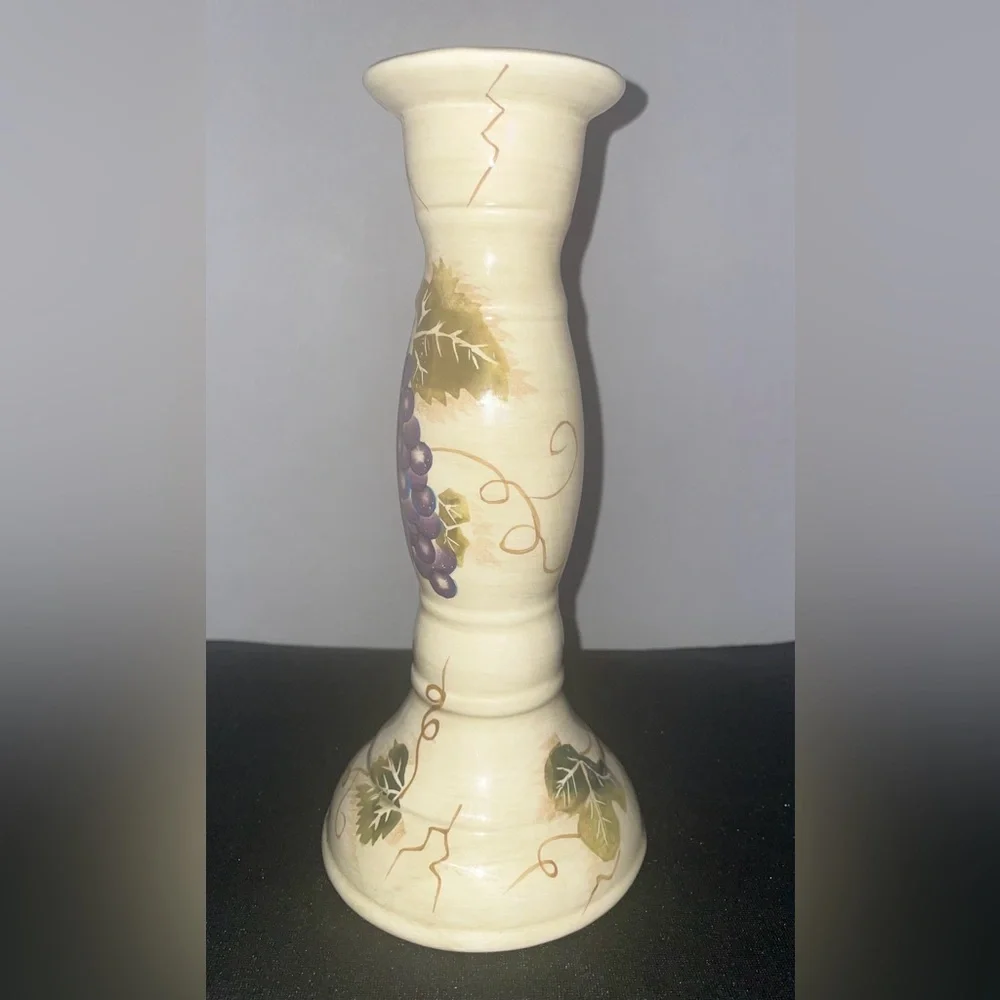 Cabernet Purple Grapes Candlestick Holder 9.5” Tabletops Unlimited Hand Painted